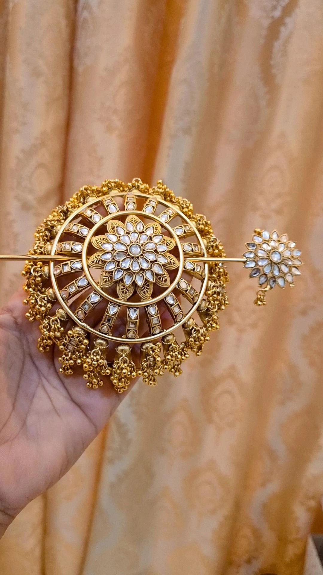 Statement Malhar Heritage Kundan Studded Ghungaroo Hair Bun Cage with Stick