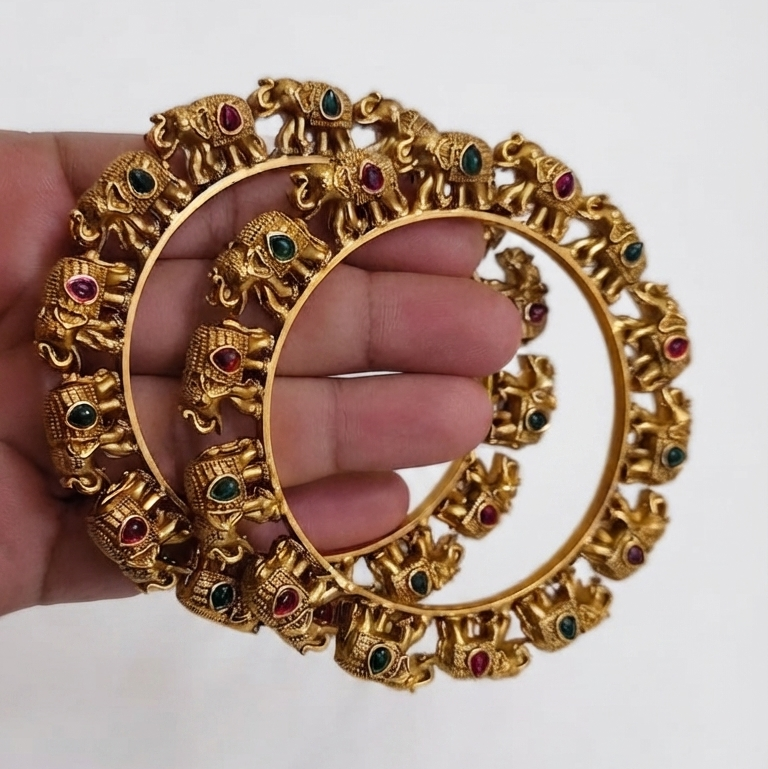 Statement Elephant Motif Gold Plated Bangles