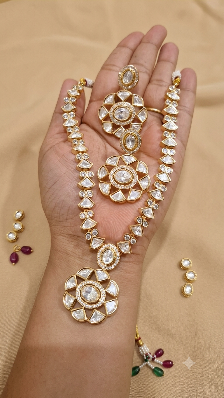 Statement Moissanite Long Necklace Set