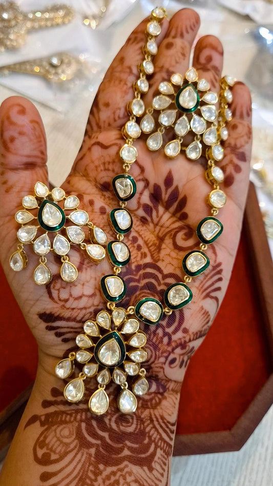 Barkha Statement Moissanite Polki Emerald Meena Necklace Set