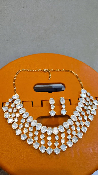 Kumuti Statement Layered Moissanit3 Necklace set