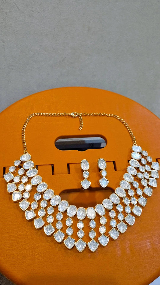 Kumuti Statement Layered Moissanit3 Necklace set