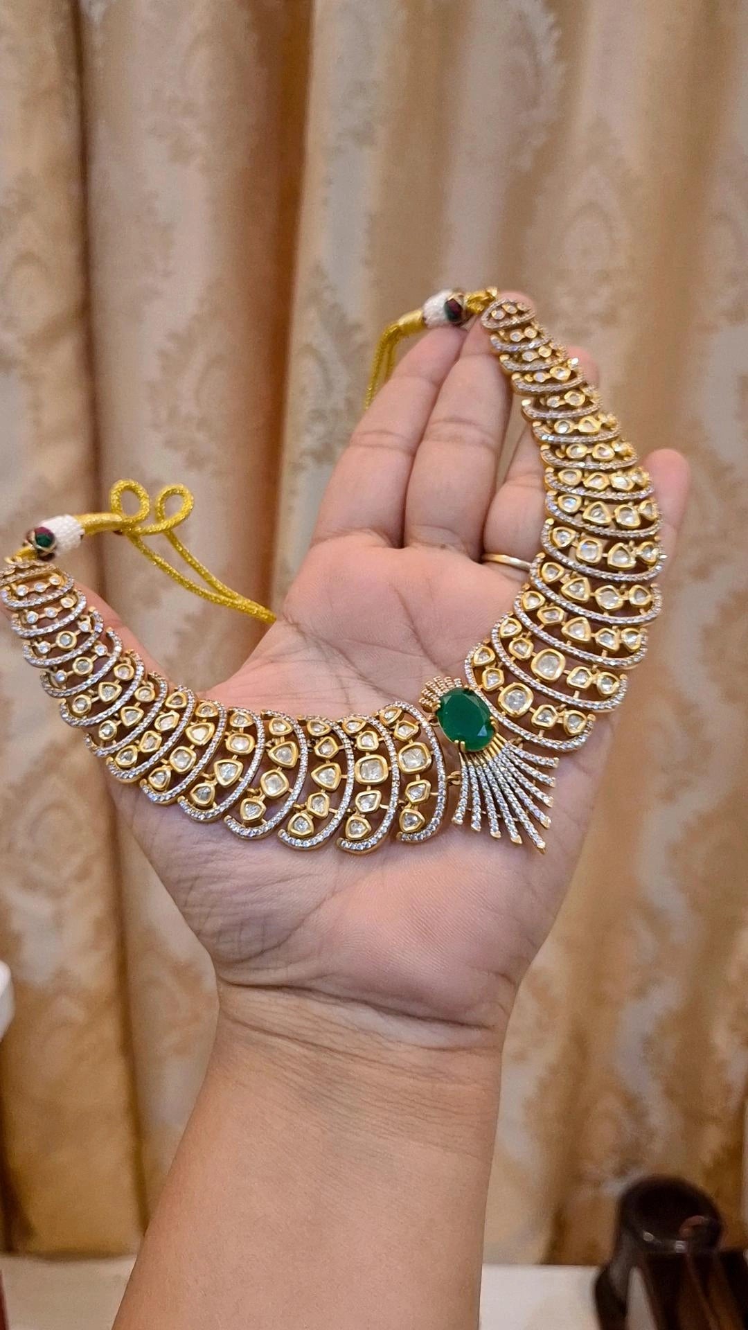 Emerald Polki Moissanite Statement Necklace Jhumka Set