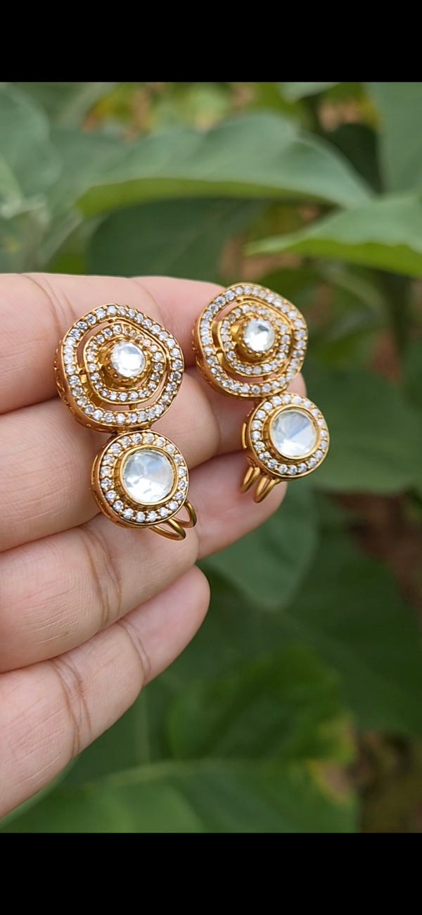 Moisdanite Polki Gold Plated Earcuff Styled Earrings