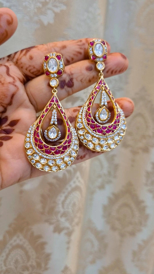 Statement Moissanite Polki Chandbali Earrings