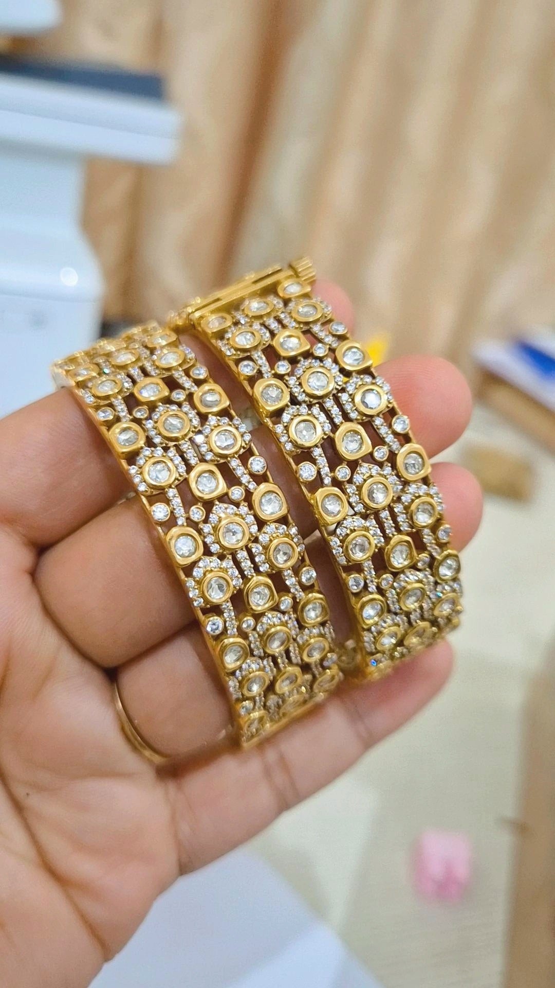 Signature Meenakshi Polki Moissanite Screw Openable  Bangles - Pair
