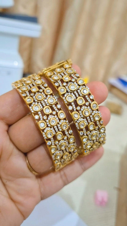 Signature Meenakshi Polki Moissanite Screw Openable  Bangles - Pair