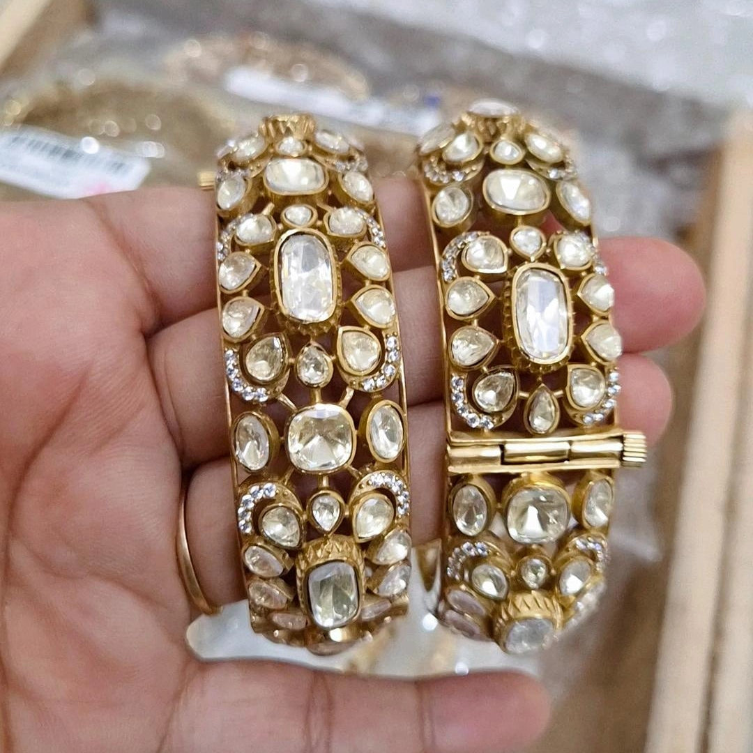 Apsara Statement Polki Screw Openable Bangles - Pair