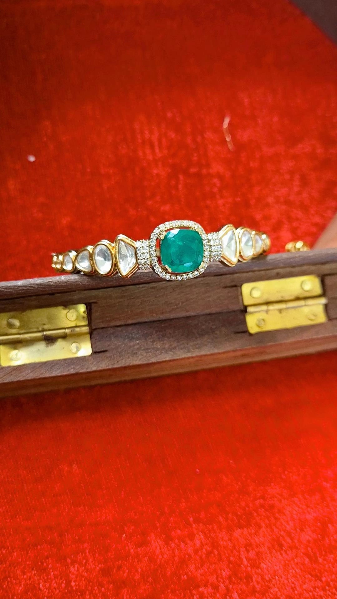 Emerald Doublet Moissanite Studded Bracelet