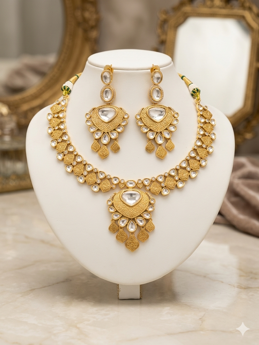 Moisdanite Micro Gold Plated statement Necklace Set