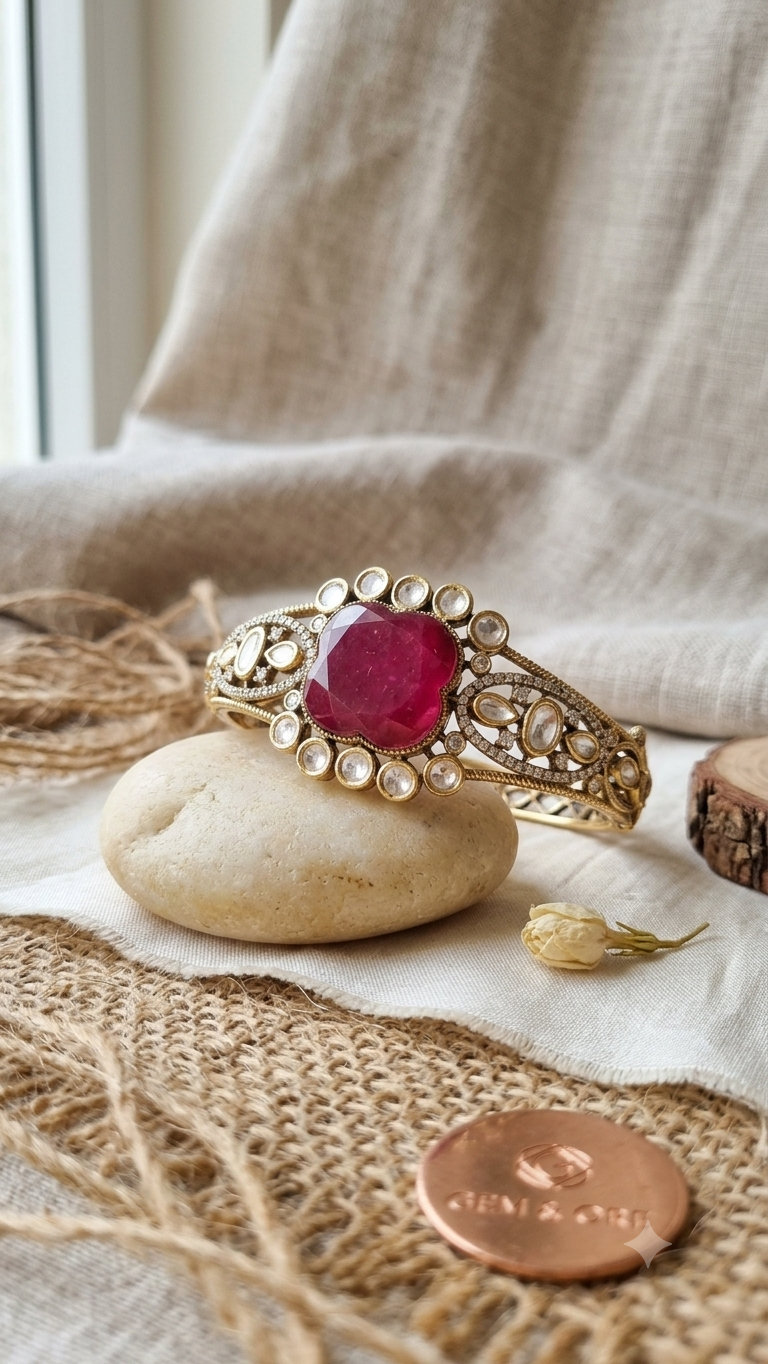 Ruby Doublet Studded Kundan screw openable Bracelet