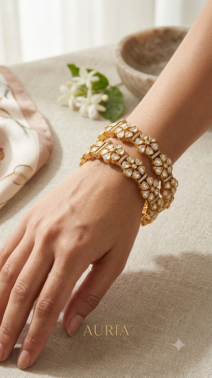 Signature Mohini Polki Moissanite Screw Openable  Bangles - Pair