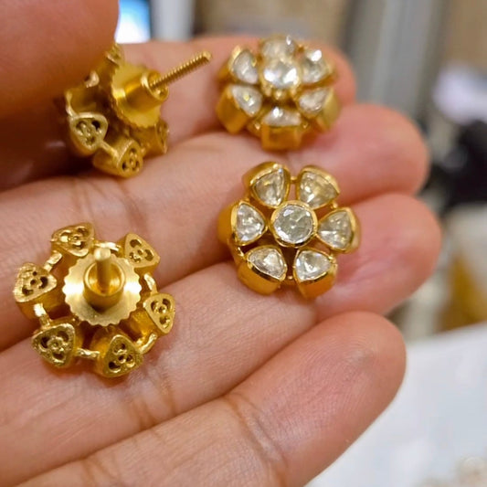 Uncut Polki Moissanite Screw Back Small Studs