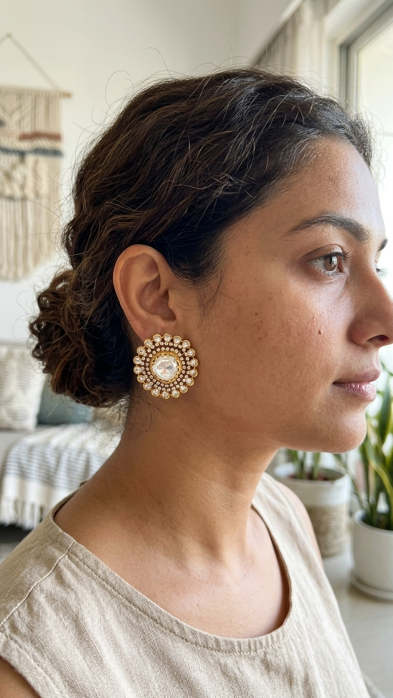 Signature Moissanite Polki Oversized Stud Earrings
