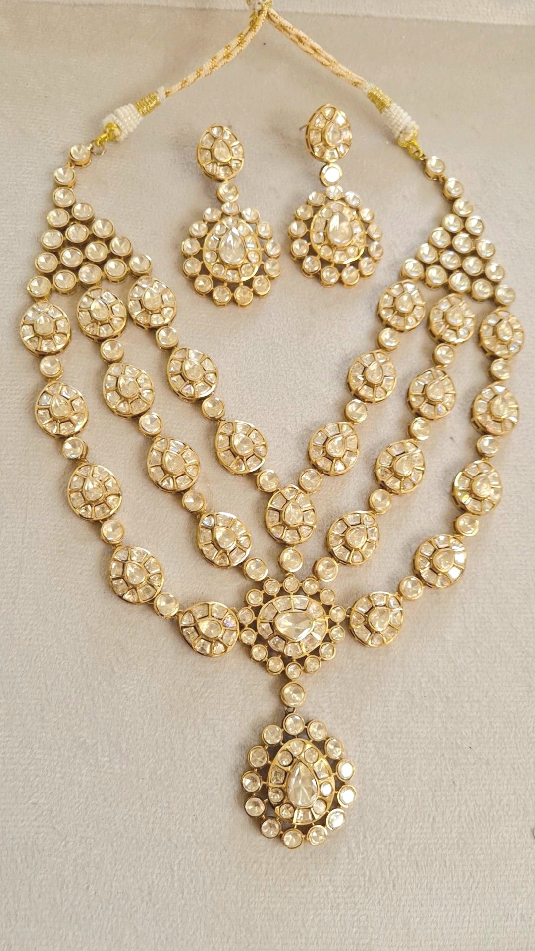 Tamannah Signature Bridal Moissanite Polki Necklace Earrings Set