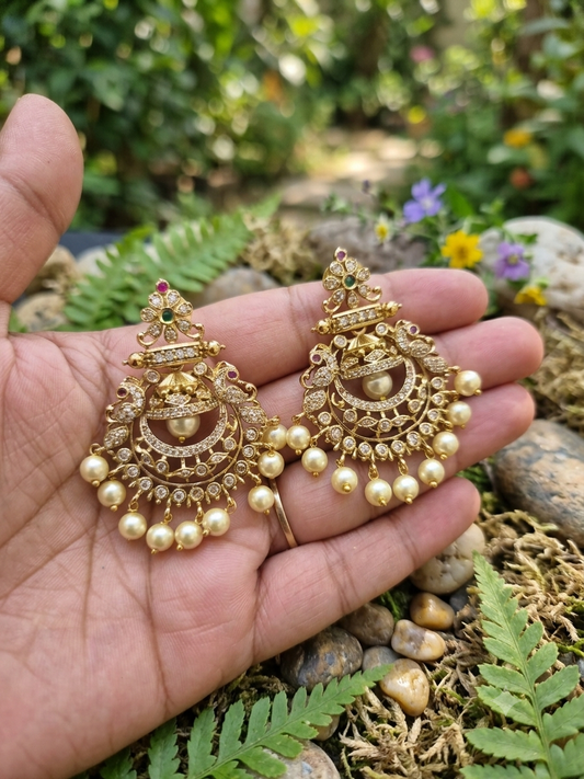 American Diamond Gold Plated Temple Medium Size Chandbali