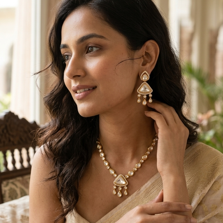 Signature Moissanite Polki Necklace Set