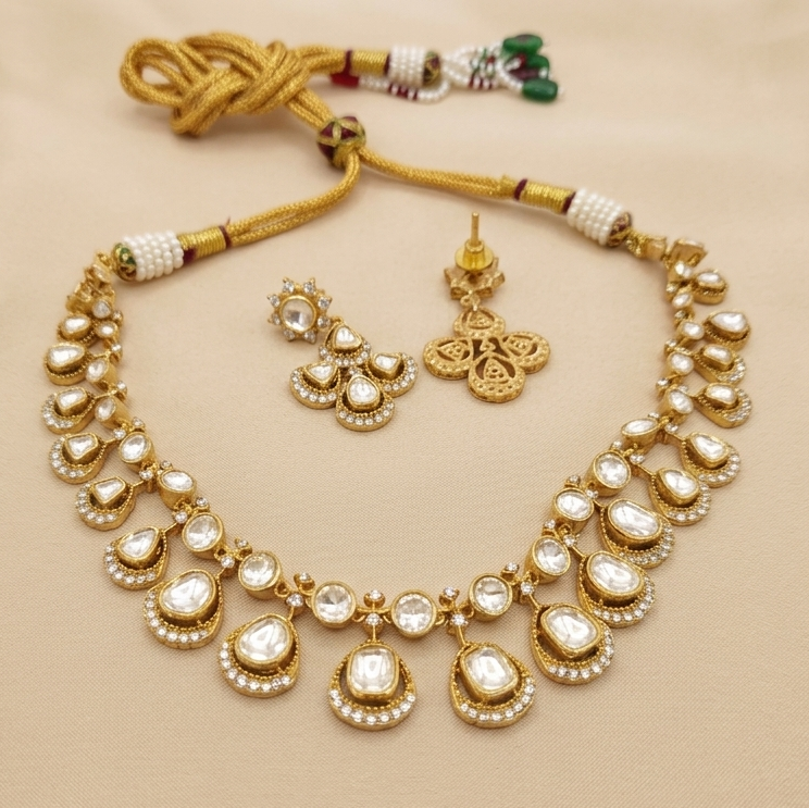Signature Real Moissanite Polki Necklace Set