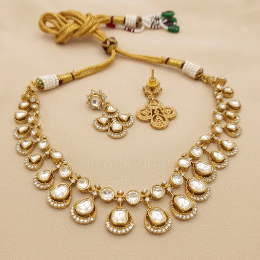 Signature Real Moissanite Polki Necklace Set