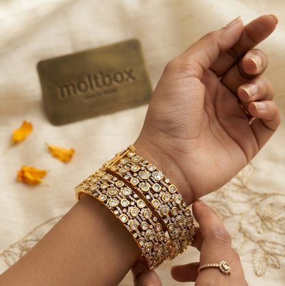 Signature Meenakshi Polki Moissanite Screw Openable  Bangles - Pair