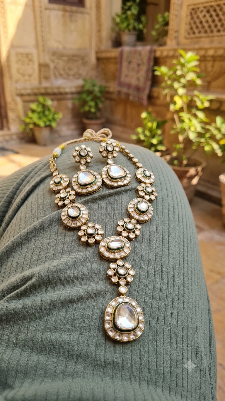 Nutan Moissanite Polki  Statement Necklace Set
