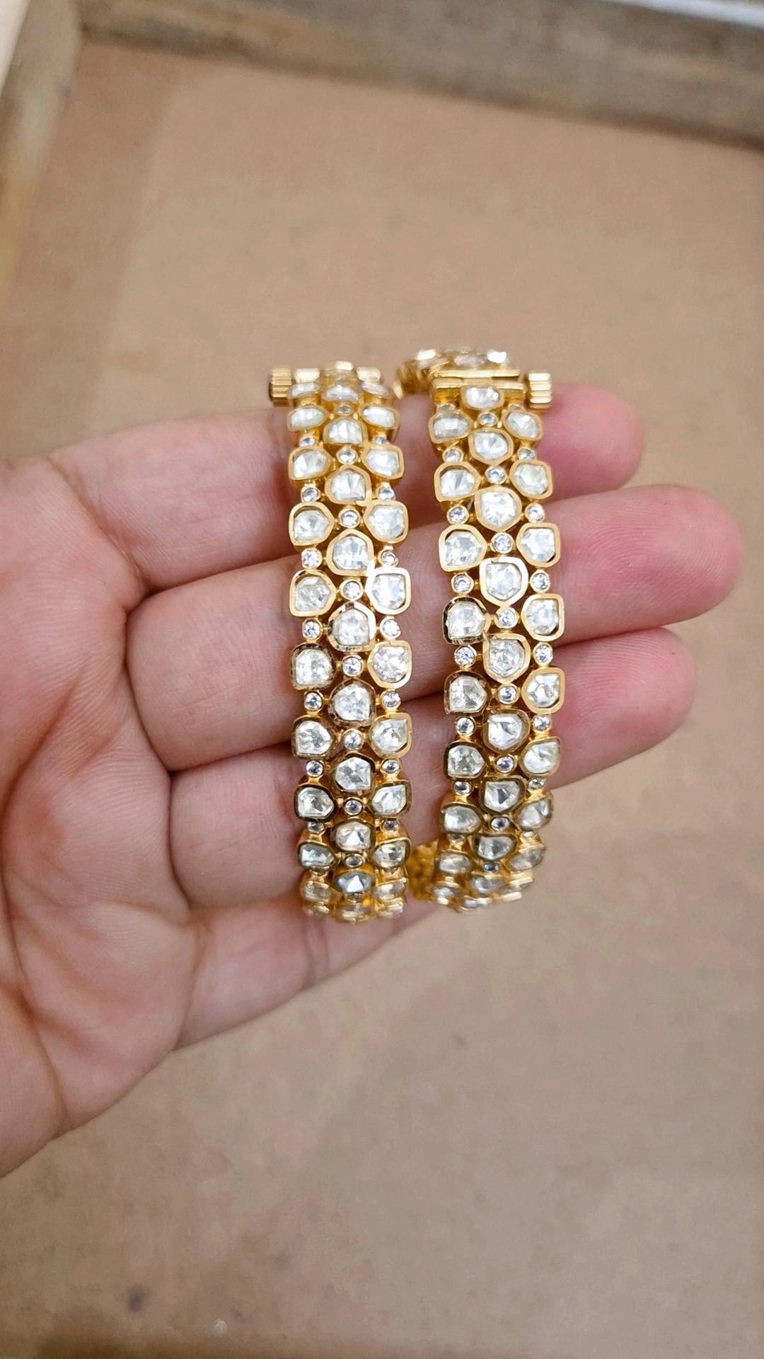 Signature Mohini Polki Moissanite Screw Openable  Bangles - Pair