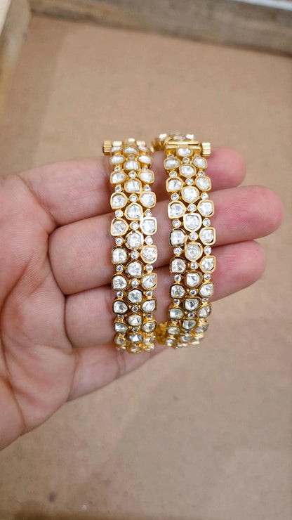 Signature Mohini Polki Moissanite Screw Openable  Bangles - Pair