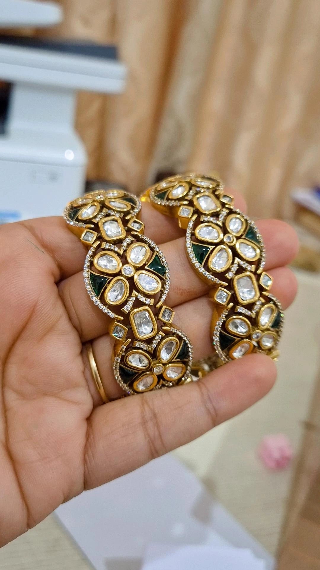 Signature Moti Polki Moissanite Screw Openable  Bangles - Pair