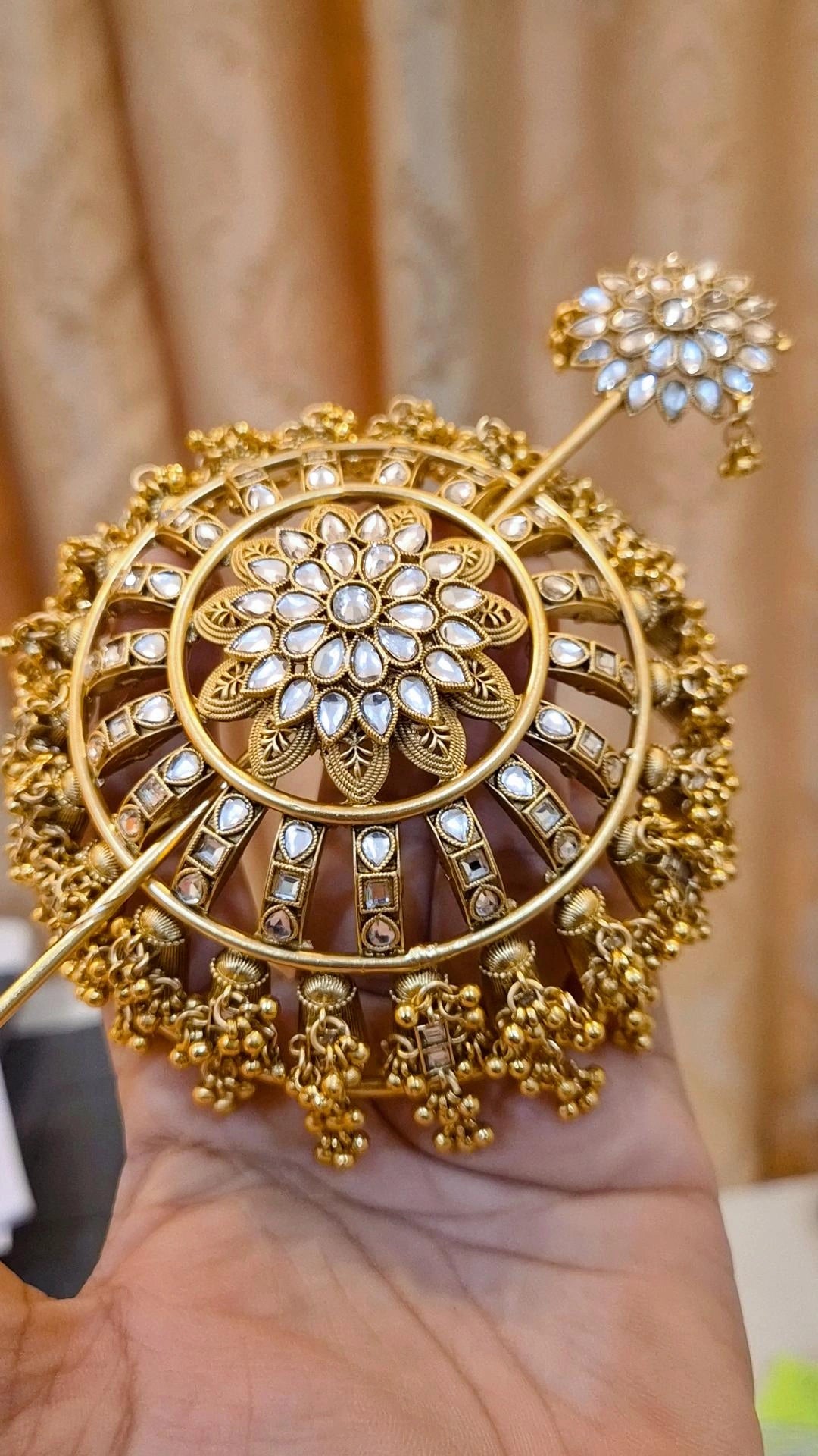 Statement Malhar Heritage Kundan Studded Ghungaroo Hair Bun Cage with Stick