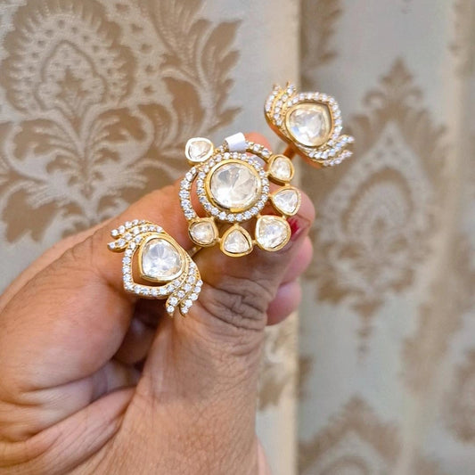 Kavi Statement Moissanite Three Finger Ring