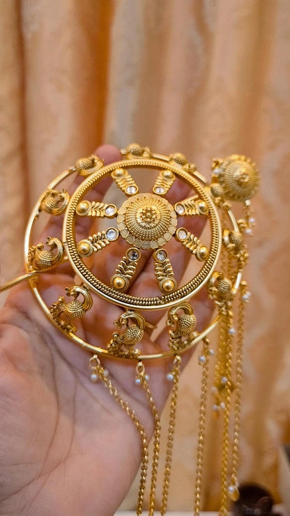 Statement Surya Heritage Kundan Studded Gemstone work Hair Bun Cage with Stick