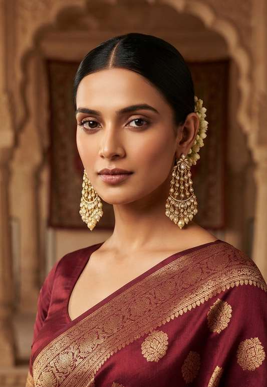 Naira Statement Moissanite Polki Chandbali Earrings