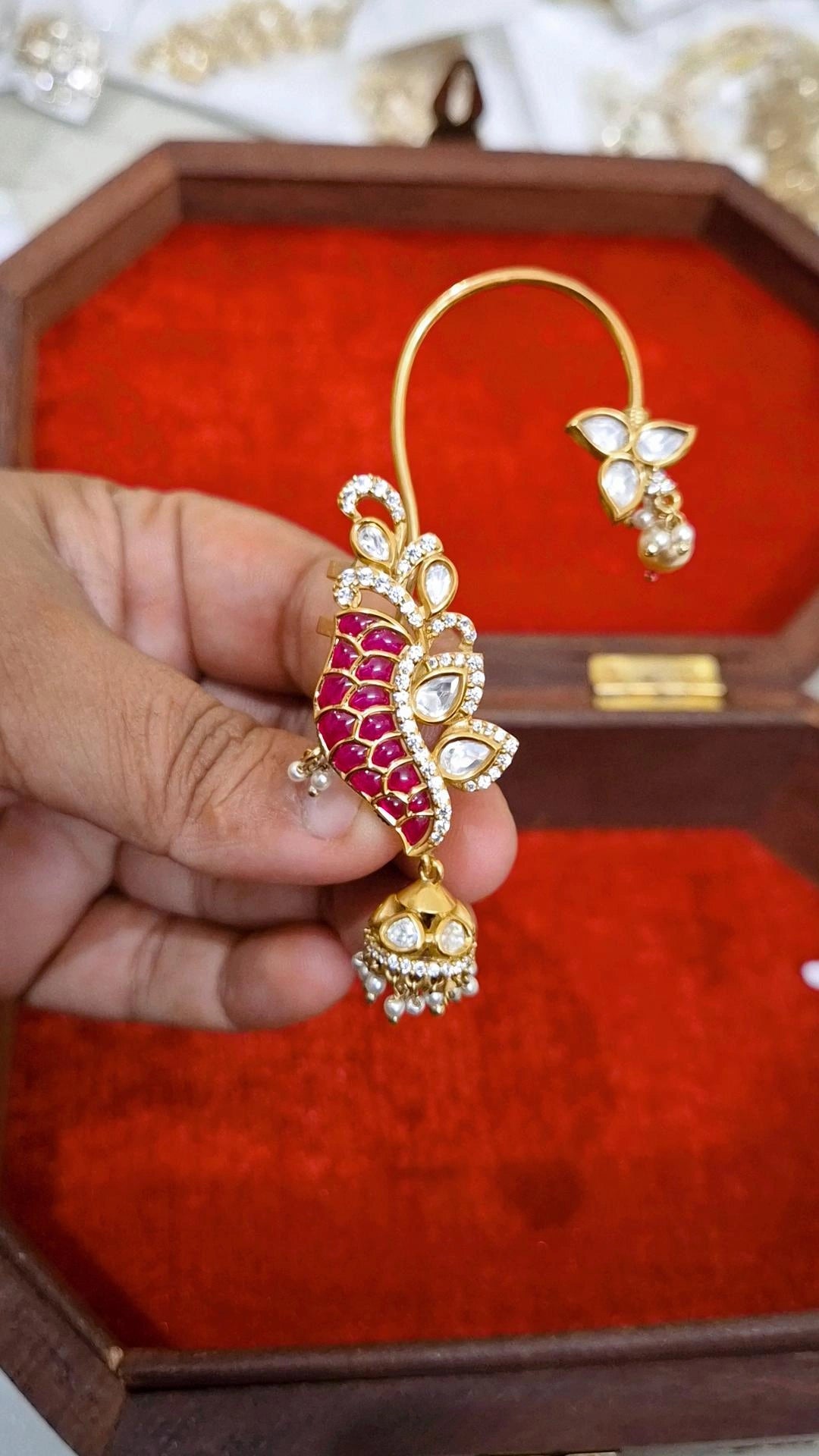 Statemwnt moissanite kemp Jadau Earcuff with jhumki