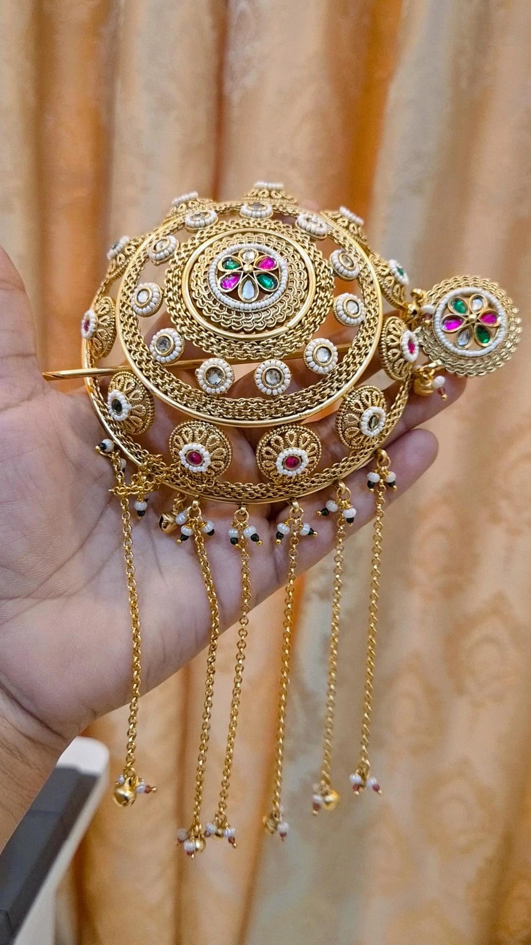 Statement Rewati Heritage Kundan Studded Gemstone work Hair Bun Cage with Stick