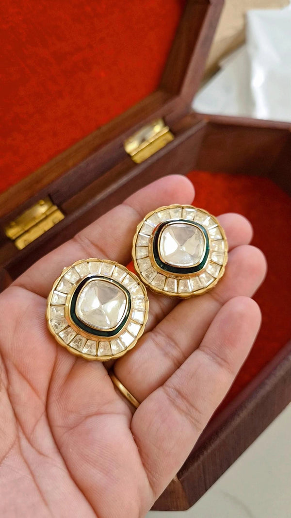 Kavya Statement Moissanite Polki Studs Earrings