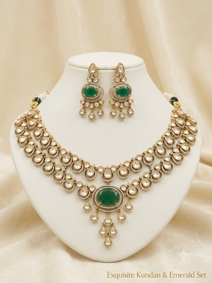 Emerald Real Moissanite Polki Necklace set