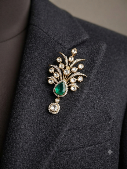 Moissanite Emerald Gemstone  Studded Unisex Brooch