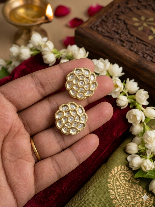 Kundan Back Meenakari Stud Earrings