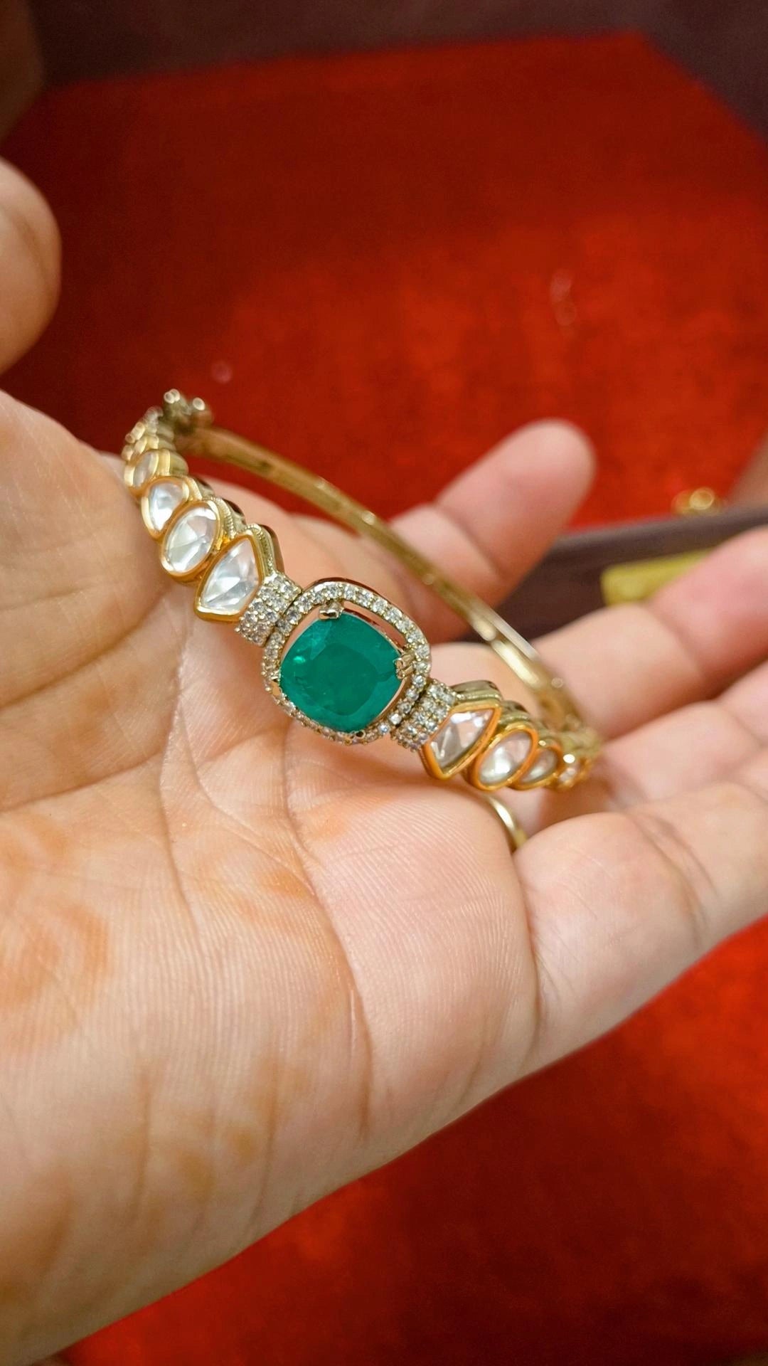 Emerald Doublet Moissanite Studded Bracelet
