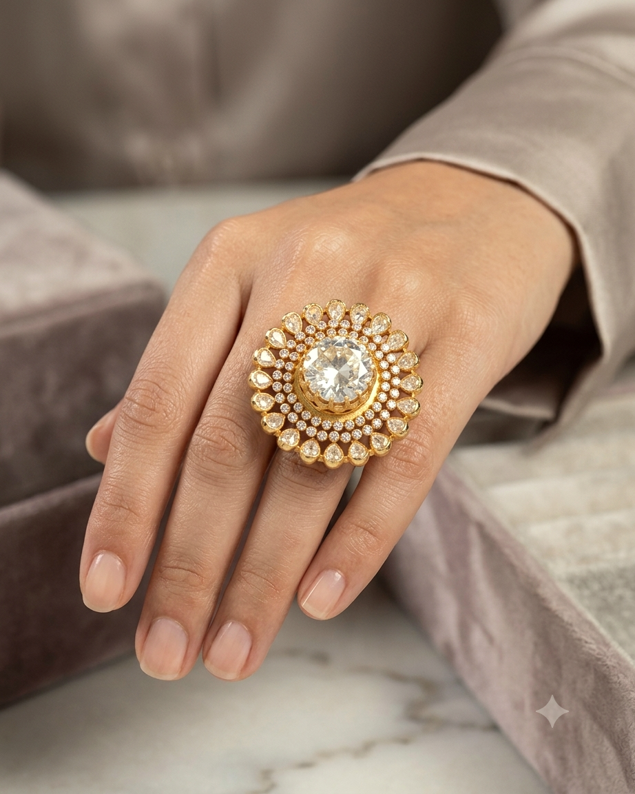 Signature Polki Moissanite 3D Ring