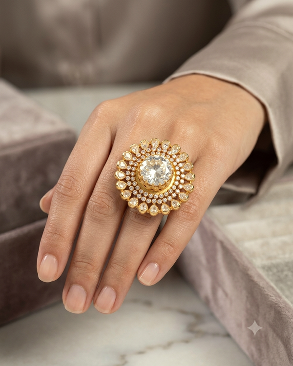 Signature Polki Moissanite 3D Ring
