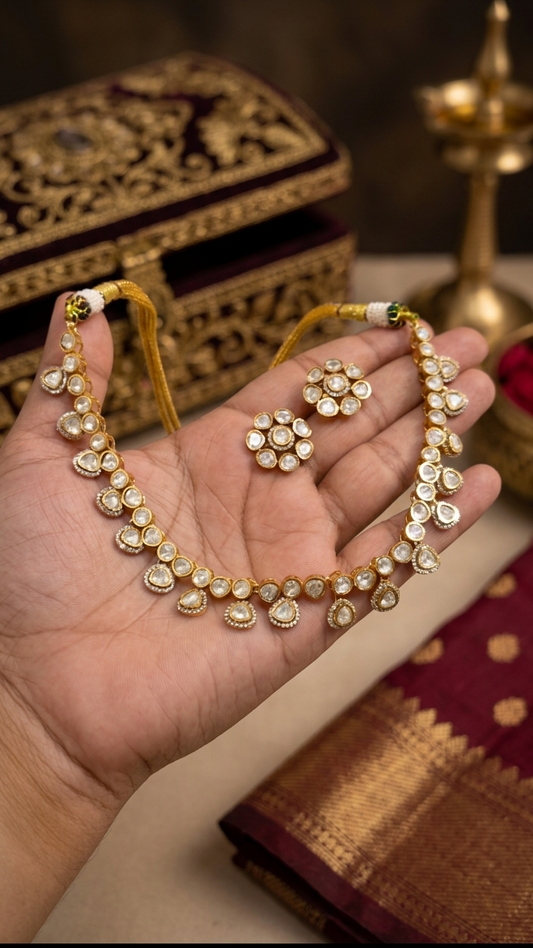 Signature Real Moissanite Polki Necklace Set