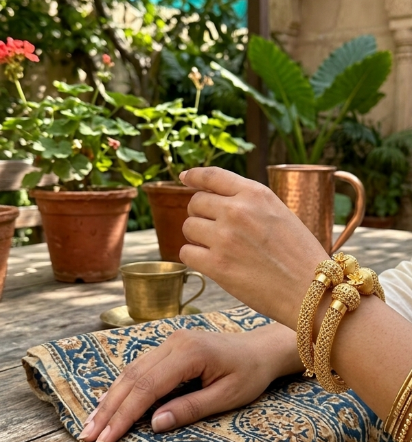 Statement Gold Plated Top Screw Bangles - Pair