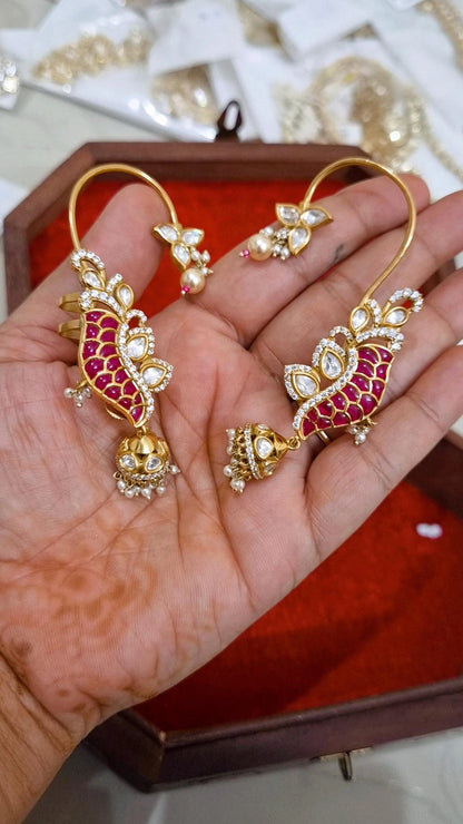 Statemwnt moissanite kemp Jadau Earcuff with jhumki
