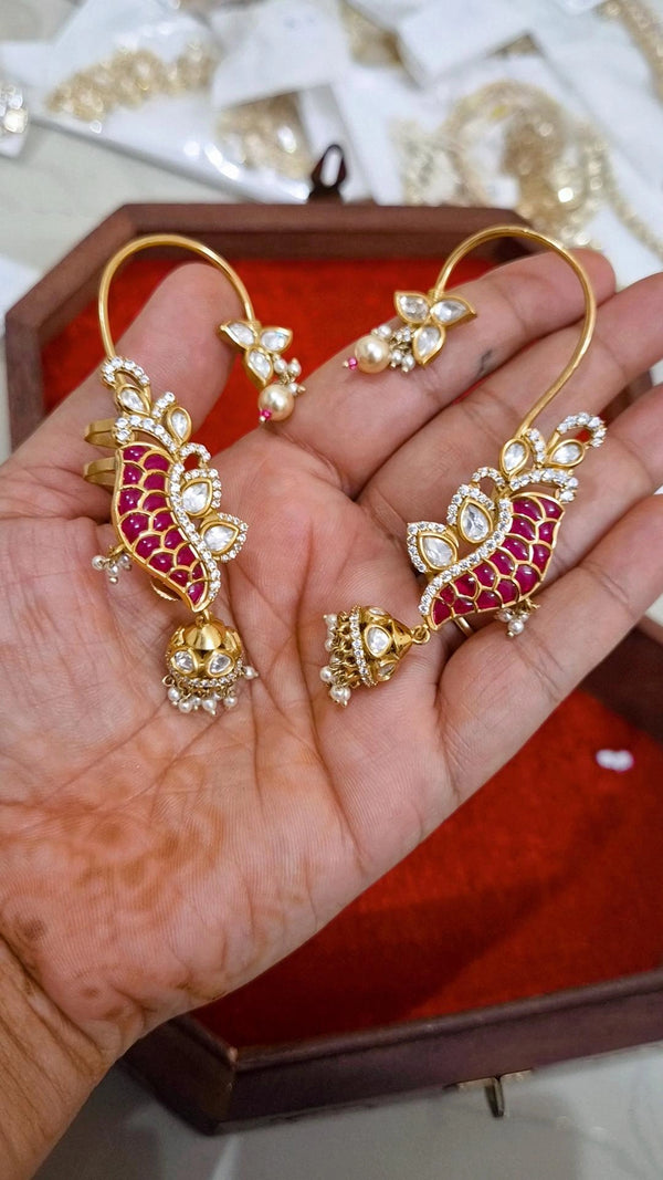 Statemwnt moissanite kemp Jadau Earcuff with jhumki