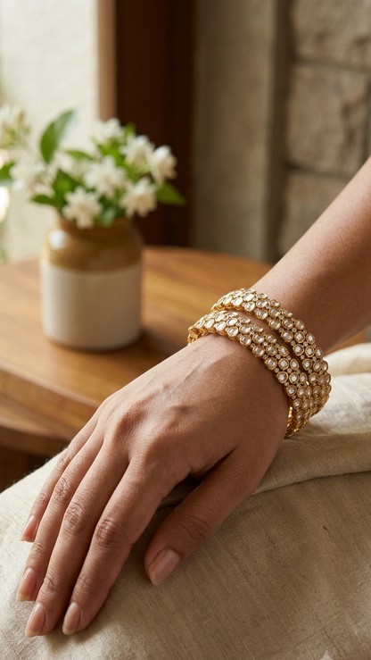 Signature Mohini Polki Moissanite Screw Openable  Bangles - Pair