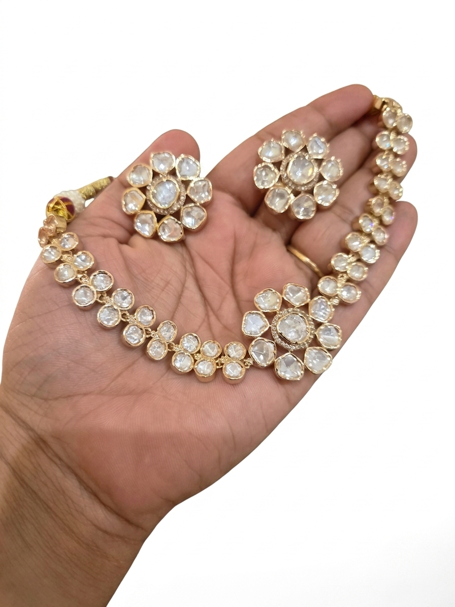 Polki Moissanite Statement Choker Necklace set