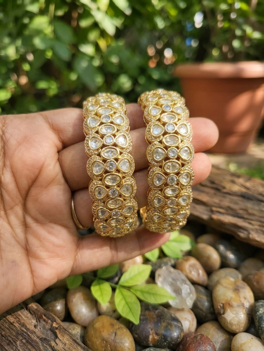 Statement Moissanite Kundan Broad Bangles - Pair