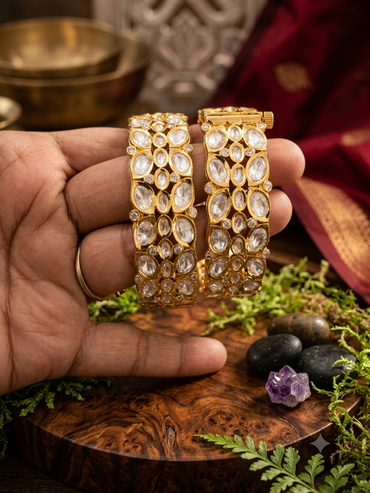 Statement Moissanite Kundan Screw Openable Bangles - Pair