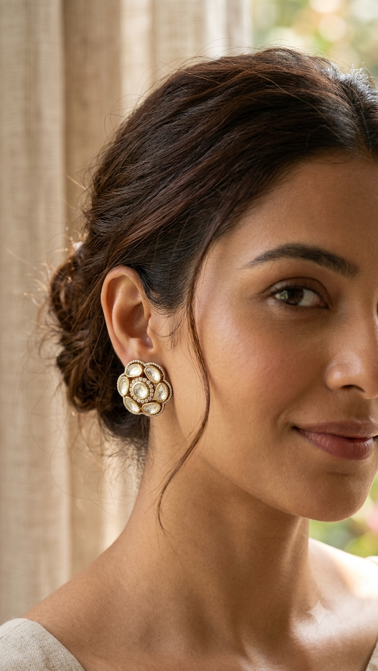 Signature Moissanite Polki Stud Earrings